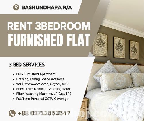 Furnished 3BHK Serviced Apartment RENT in Bashundhara R/A